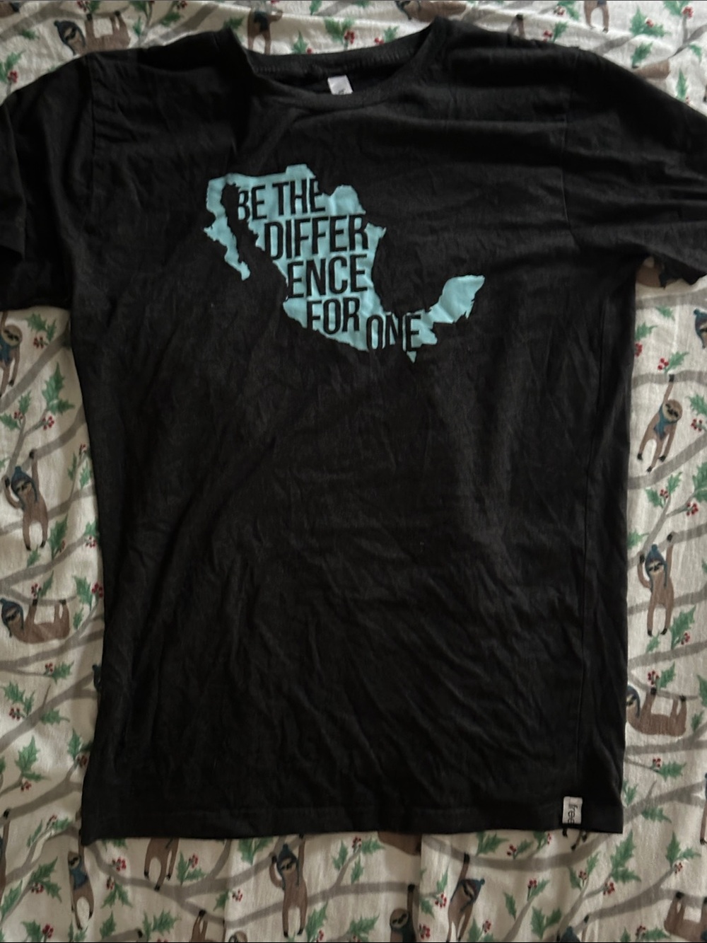 Black Graphic Tee with Turquoise Map Print